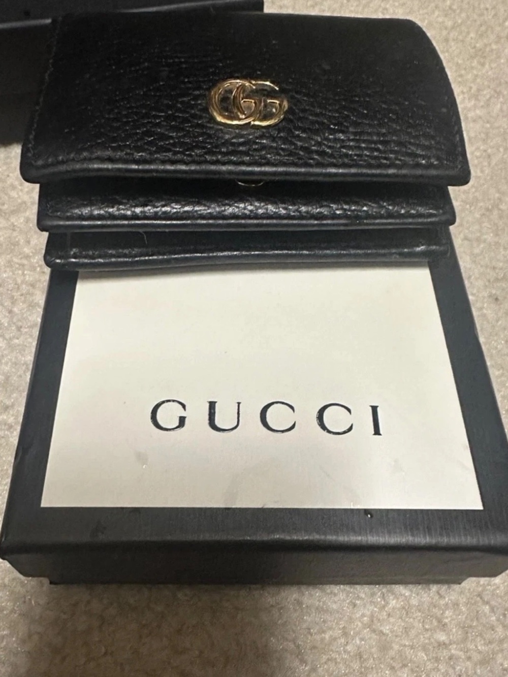 GUCCI GG Marmont Bifold Wallet Black Leather Gold Logo Authentic